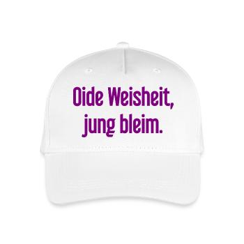 Oide Weisheit, jung bleim – Bayerischer Spruch - Kinder Bio Basecap - Weiß - Vorne