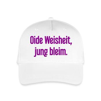 Oide Weisheit, jung bleim – Bayerischer Spruch - Kinder Bio Basecap - Weiß - Vorne