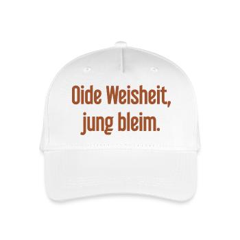 Oide Weisheit, jung bleim – Bayerischer Spruch - Kinder Bio Basecap - Weiß - Vorne
