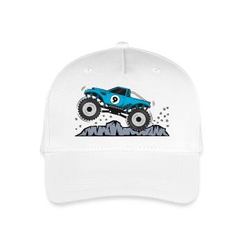 Monster Truck Birthday 9 Turquoise - Organic Kids’ Baseball Cap - white - Front