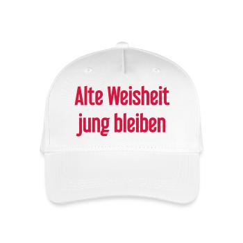 Alte Weisheit, jung bleiben – Lebensfroher Spruch - Kinder Bio Basecap - Weiß - Vorne