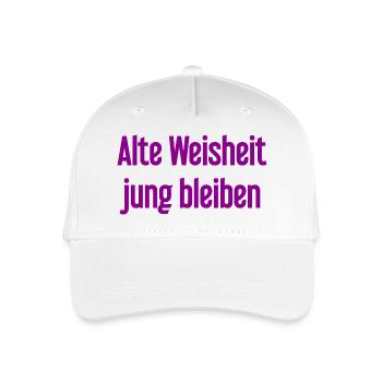Alte Weisheit, jung bleiben – Lebensfroher Spruch - Kinder Bio Basecap - Weiß - Vorne