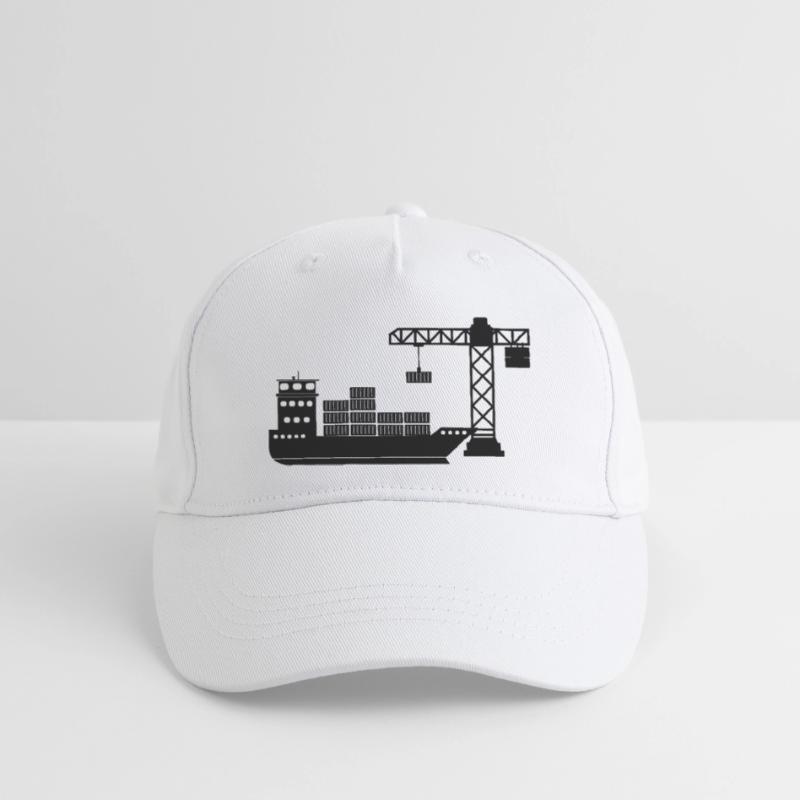 Sea container boat with crane unloading Organic Kids’ Baseball Cap