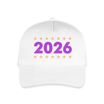 Jahr 2026 in Lila mit Sternen - Kinder Bio Basecap - Weiß - Vorne