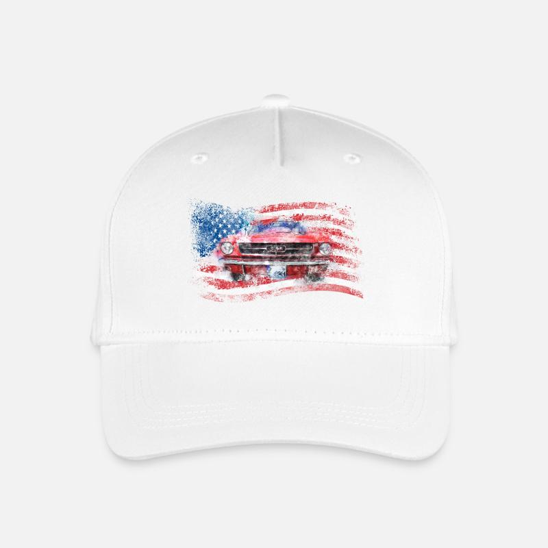 altes Auto Mustangs Oldtimer Amerika USA Flagge - Kinder Bio Basecap - Weiß