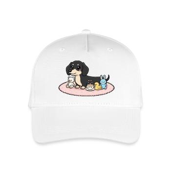 Dackel schwarz mit Kuscheltieren - Kinder Bio Basecap - Weiß - Vorne
