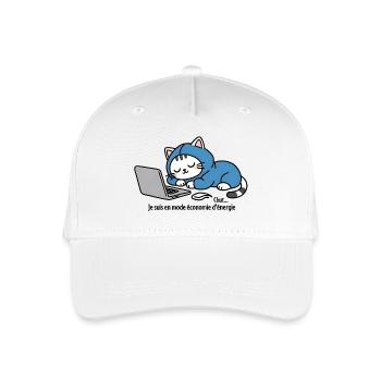 Katze im blauen Kapuzenpullover auf Laptop - Kinder Bio Basecap - Weiß - Vorne