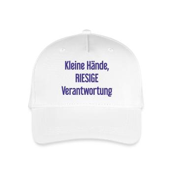 Kleine Hände, riesige Verantwortung Eltern-Spruch - Kinder Bio Basecap - Weiß - Vorne