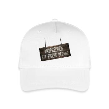 Ansprechen auf eigene Gefahr – Humor Schild - Kinder Bio Basecap - Weiß - Vorne