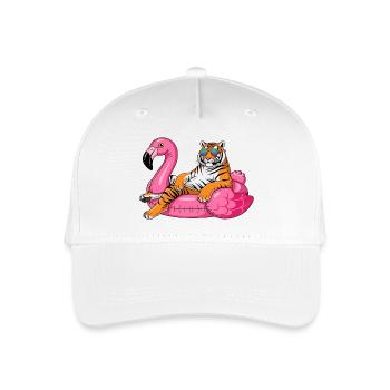Cool Tiger auf Flamingo-Boje – Sommer-Rig-Design - Kinder Bio Basecap - Weiß - Vorne
