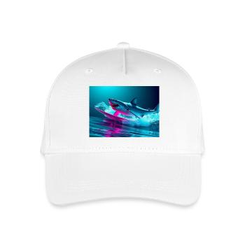 Neon Shark Sprinter Design - Kinder Bio Basecap - Weiß - Vorne