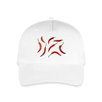 Fresh red chilies arranged on a light surface. - Organic Kids’ Baseball Cap - white - Front