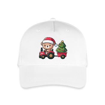Teddy als Weihnachtsmann mit Traktor und Hänger - Kinder Bio Basecap - Weiß - Vorne