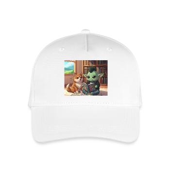 Mischender Kobold mit Hund im Bücherzimmer - Kinder Bio Basecap - Weiß - Vorne