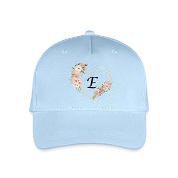 Buchstabe e florales goldenes Herz - Kinder Bio Basecap - Hellblau - Vorne