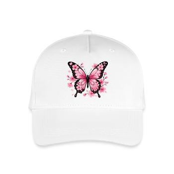 Pink butterfly in front of cherry blossoms - Organic Kids’ Baseball Cap - white - Front