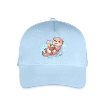 Cute Kawaii Otter Floating with Coconut Drink - Organic Kids’ Baseball Cap - light blue - Front