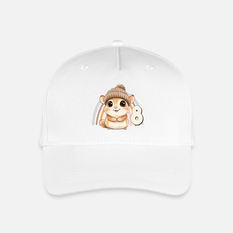 8. Geburtstag Hamster Regenbogen Süß Niedlich - Kinder Bio Basecap - Weiß