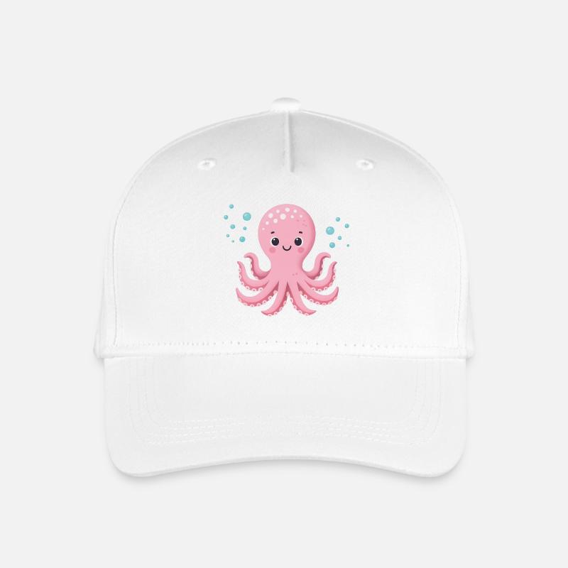 Rosa Oktopus mit Blasen - Kinder Bio Basecap - Weiß