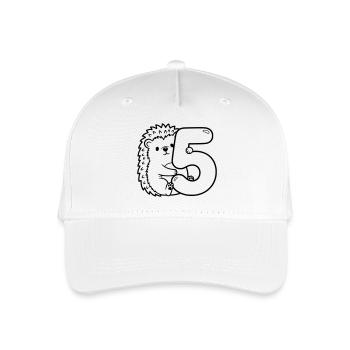 Igel mit Zahl 5 Cartoon Illustration - Kinder Bio Basecap - Weiß - Vorne