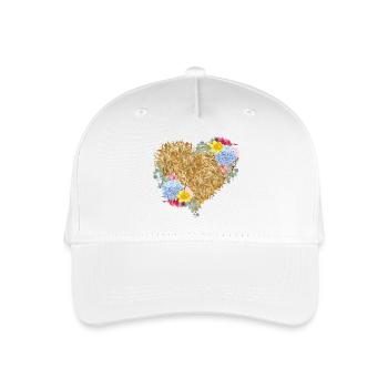 Heart of straw with spring flowers - Organic Kids’ Baseball Cap - white - Front