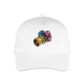 Regenbogenkamera als CAD-Design in Farbexplosion - Kinder Bio Basecap - Weiß - Vorne