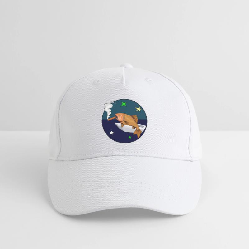 Fisch mit einer Zigarre im Weltraum. Kinder Bio Basecap