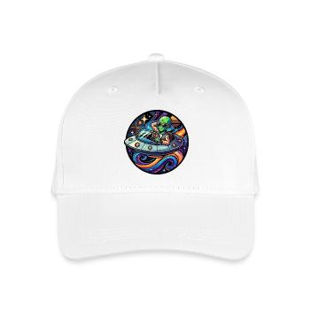 Cooler Alien im Cabrio UFO Neon Weltraum Fun Motiv - Kinder Bio Basecap - Weiß - Vorne