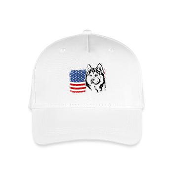 Siberian Husky US Amerika Fahne Hunde Wilsigns - Kinder Bio Basecap - Weiß - Vorne