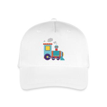 Bunte Spielzeug-Dampflok-Illustration - Kinder Bio Basecap - Weiß - Vorne