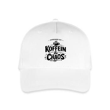 Powered by Koffein & Chaos – Kaffee Spruch Shirt - Kinder Bio Basecap - Weiß - Vorne