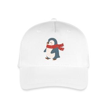 Penguin with red winter scarf - Organic Kids’ Baseball Cap - white - Front