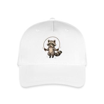 Waschbär Seilspringen Cartoon Sport Motiv  - Kinder Bio Basecap - Weiß - Vorne