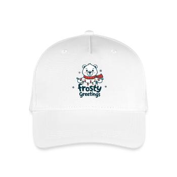 Frostige Grüße – Eisbär mit Lichterkette - Kinder Bio Basecap - Weiß - Vorne