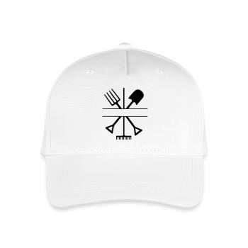 Garden tool crossed with text space - Organic Kids’ Baseball Cap - white - Front