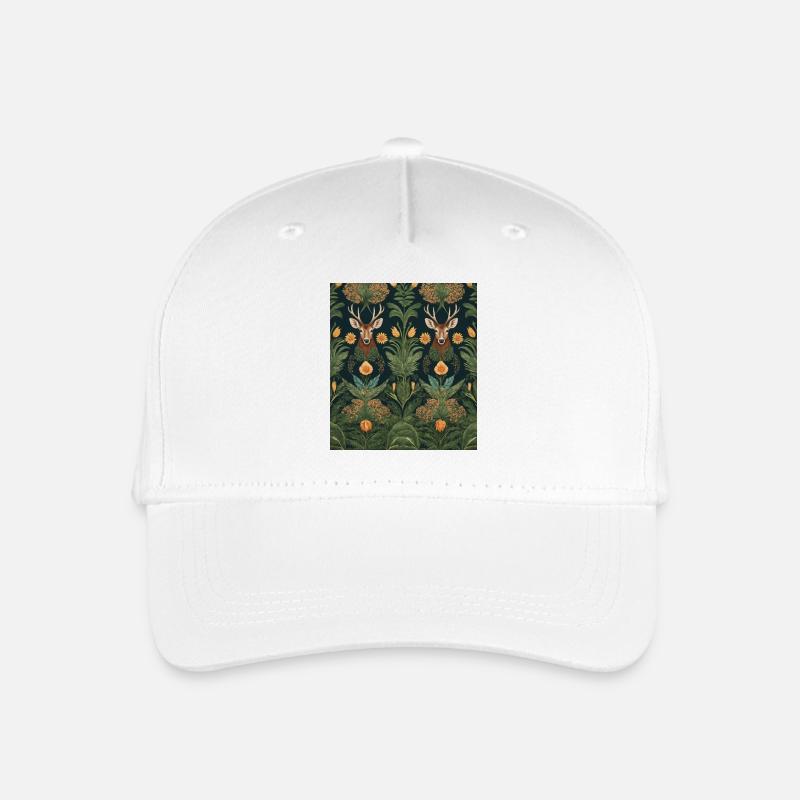 Symmetrisches Muster mit Reh und Blumen - Kinder Bio Basecap - Weiß