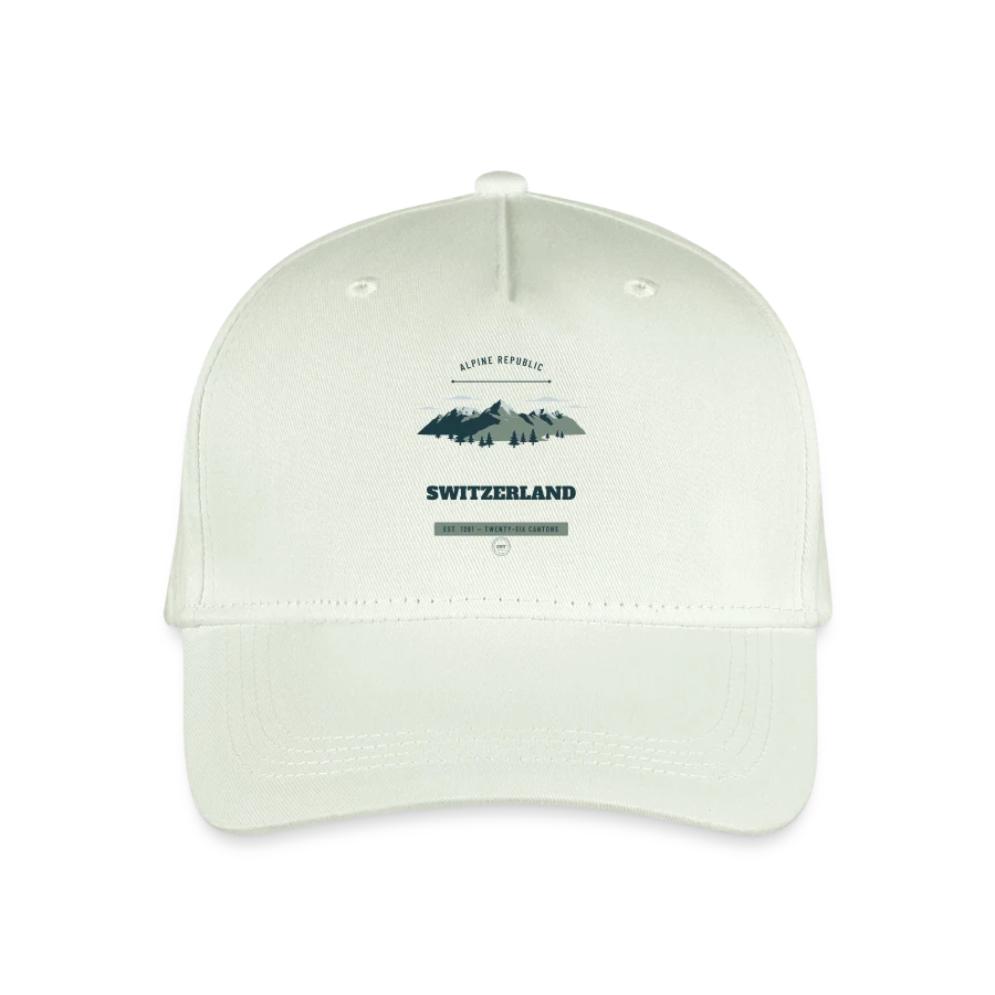 Switzerland badge on a organic kids’ baseball cap, light mint green