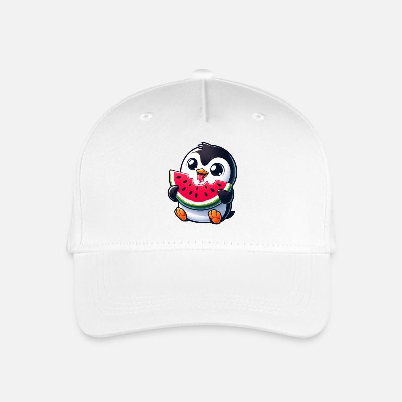 Pinguin mit Wassermelone Cartoon - Kinder Bio Basecap - Weiß