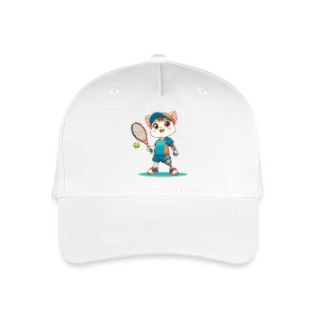 Sporty cat: tennis player, prosthetic leg - Organic Kids’ Baseball Cap - white - Front