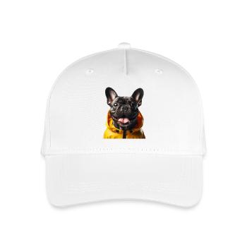 Französische Bulldogge in gelbem Anorak - Kinder Bio Basecap - Weiß - Vorne