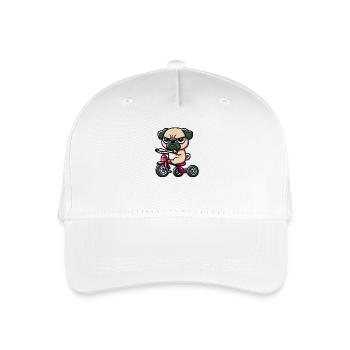 Funny Pug on Tricycle - Organic Kids’ Baseball Cap - white - Front