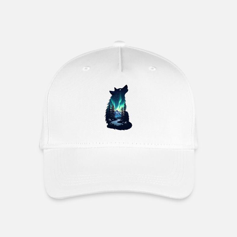 Wolfsnacht Nordlicht Silhouette - Kinder Bio Basecap - Weiß