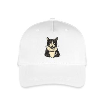 Serious cat with cup of coffee - Organic Kids’ Baseball Cap - white - Front