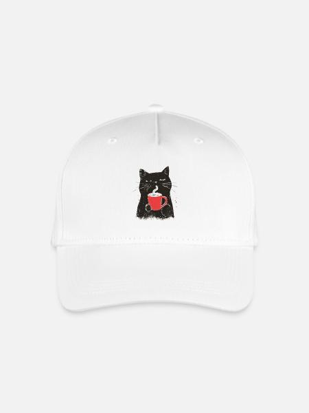 Vintage Katze mit Kaffee - Linolschnitt-Stil - Kinder Bio Basecap - Weiß