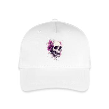 Schädel mit pinken Blumen & Farbklecksen - Kinder Bio Basecap - Weiß - Vorne