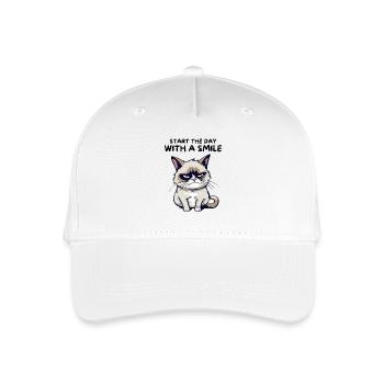 Start the Day with a Smile - Lustige Grumpy Katze - Kinder Bio Basecap - Weiß - Vorne