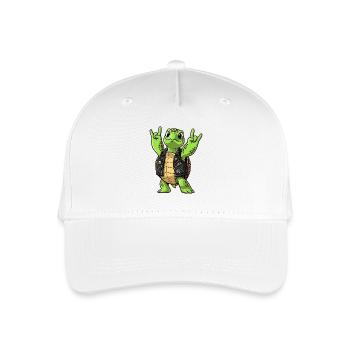 Rock and Roll Turtle Wearing Leather Jacket - Organic Kids’ Baseball Cap - white - Front