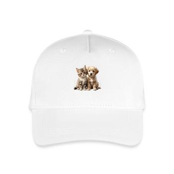 Katzenhund-Duo Kuschelmotiv - Kinder Bio Basecap - Weiß - Vorne