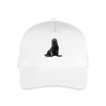 Graue Robbenillustration mit neugierigem Blick - Kinder Bio Basecap - Weiß - Vorne