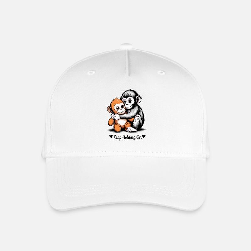 Keep Holding On Monkey Hug - Organic Kids’ Baseball Cap - white